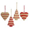 Набор елочных украшений Funky stripes из джута и гофрированного картона из коллекции New Year Essential, 4 шт., Tkano