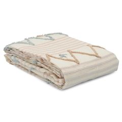 Покрывало из хлопка с бахромой голубого цвета из коллекции Ethnic, 180х250 см, Tkano