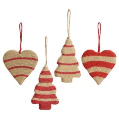 Набор елочных украшений Funky stripes из джута и гофрированного картона из коллекции New Year Essential, 4 шт., Tkano