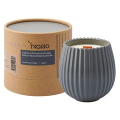 Свеча ароматическая с деревянным фитилём Green tea & Pear blossom из коллекции Edge, серый, 60 ч, Tkano