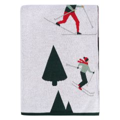 Плед из хлопка с новогодним рисунком Let's Ski из коллекции New Year Essential, 130x180 см, Tkano