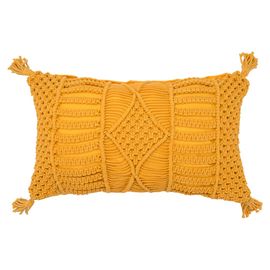Чехол на подушку макраме горчичного цвета из коллекции Ethnic, 35х60 см, Tkano
