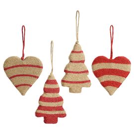 Набор елочных украшений Funky stripes из джута и гофрированного картона из коллекции New Year Essential, 4 шт., Tkano