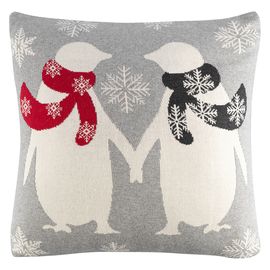 Подушка вязаная с новогодним рисунком Festive penguins из коллекции New Year Essential, 45x45 см, Tkano