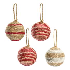 Набор елочных шаров Funky stripes из джута и картона из коллекции New Year Essential, 4 шт., Tkano