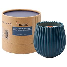 Свеча ароматическая с деревянным фитилём Green tea & Pear blossom из коллекции Edge, синий, 60 ч, Tkano