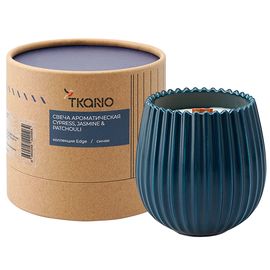 Свеча ароматическая с деревянным фитилём Cypress, Jasmine & Patchouli из коллекции Edge, синий, 60 ч, Tkano