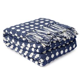 Покрывало из хлопка Polka dots темно-синего цвета из коллекции Essential, 230х250 см, Tkano