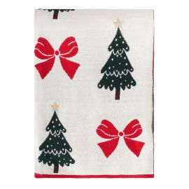 Плед из хлопка с новогодним рисунком Christmas Bows из коллекции New Year Essential, 130x180 см, Tkano