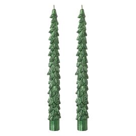 Набор из двух свечей зеленого цвета из коллекции New Year Essential, 25 см, Tkano