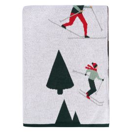 Плед из хлопка с новогодним рисунком Let's Ski из коллекции New Year Essential, 130x180 см, Tkano