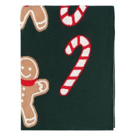 Плед из хлопка с новогодним рисунком Gingerman из коллекции New Year Essential, 130x180 см, Tkano