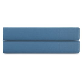 Простыня на резинке из премиального сатина джинсово-синего цвета из коллекции Essential, 200х200х30, Tkano