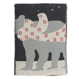 Плед из хлопка с новогодним рисунком Polar bear из коллекции New Year Essential, 130х180 см, Tkano