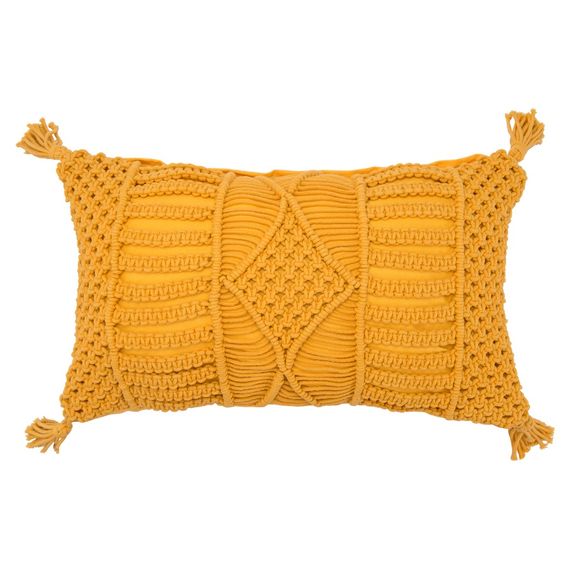Чехол на подушку макраме горчичного цвета из коллекции Ethnic, 35х60 см, Tkano