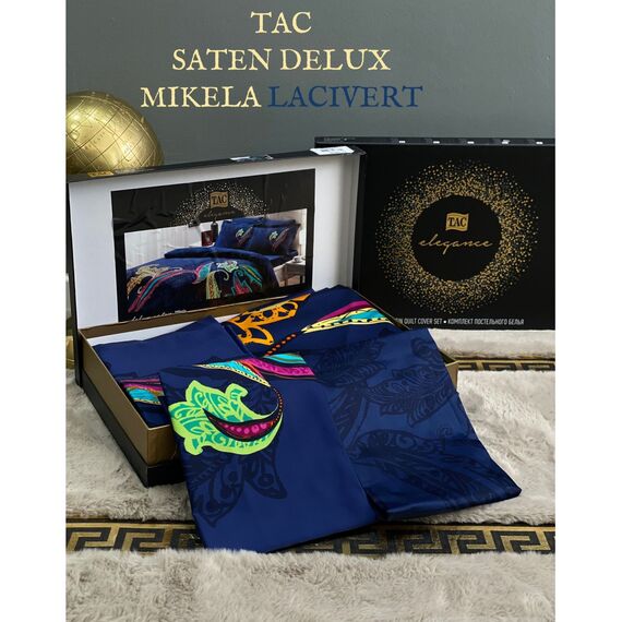 Комплект постельного белья полутораспальный из сатина синего цвета DELUX Mikela, 160х220 см, TAC, изображение 2
