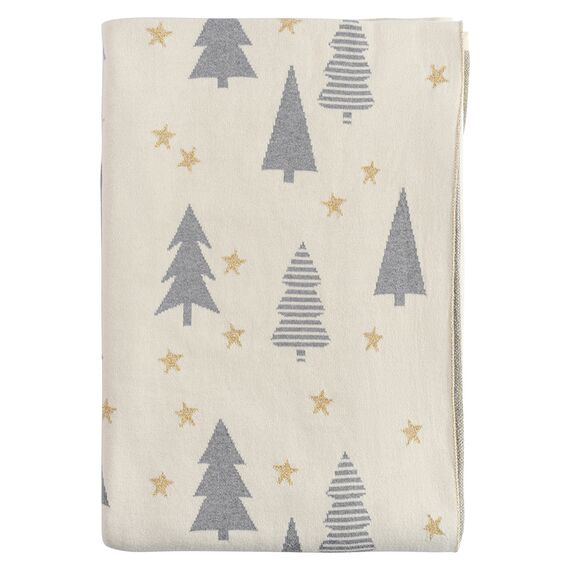 Плед из хлопка с новогодним рисунком Magic forest из коллекции New Year Essential, 130х180 см, Tkano