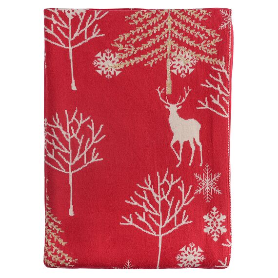 Плед из хлопка с новогодним рисунком Winter fairytale из коллекции New Year Essential, 130х180 см, Tkano