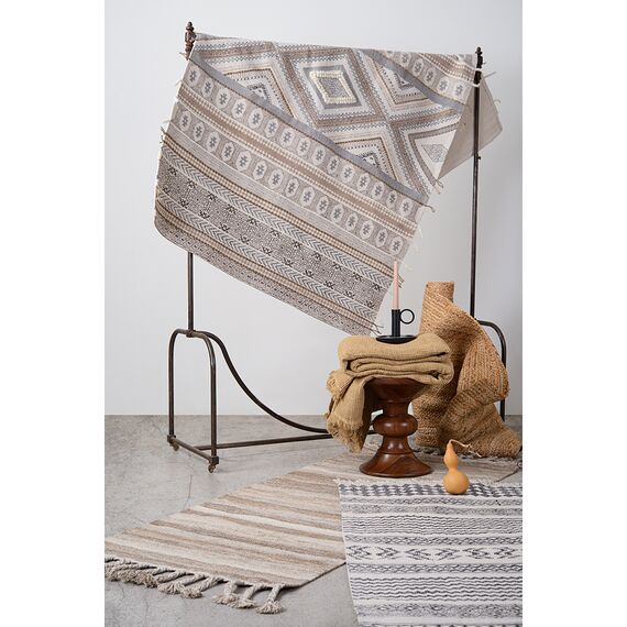 Ковер из хлопка с контрастным орнаментом и бахромой из коллекции Ethnic, 160х230 см, Tkano, изображение 4