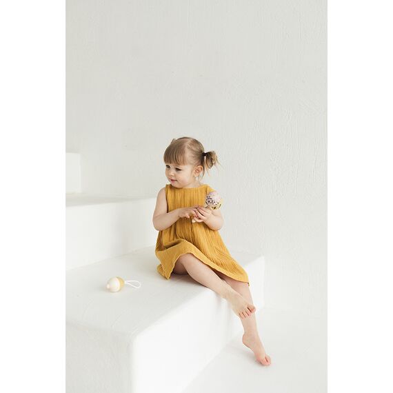 Платье без рукава из хлопкового муслина горчичного цвета из коллекции Essential 4-5Y, Tkano, изображение 6