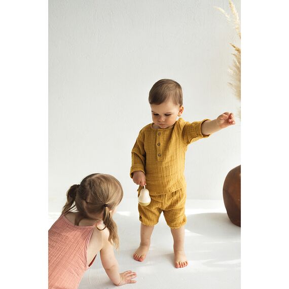 Шорты из хлопкового муслина горчичного цвета из коллекции Essential 4-5Y, Tkano, изображение 2