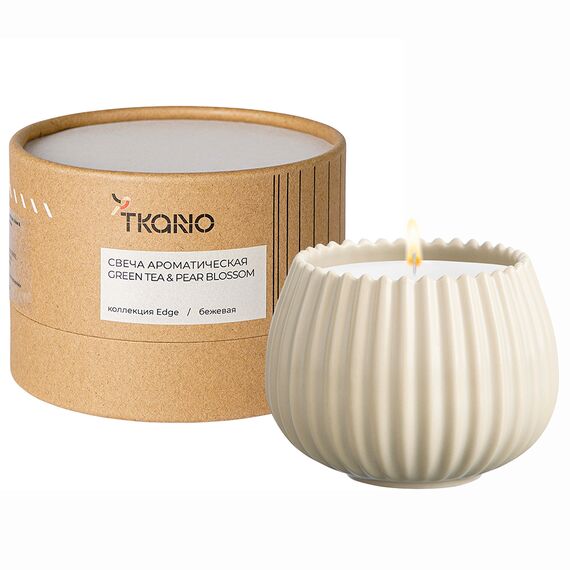 Свеча ароматическая Green tea & Pear blossom из коллекции Edge, бежевый, 30 ч, Tkano