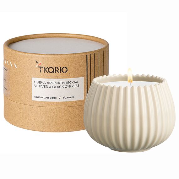 Свеча ароматическая Vetiver & Black cypress из коллекции Edge, бежевый, 30 ч, Tkano