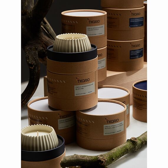Свеча ароматическая Nutmeg, Leather & Vanilla из коллекции Edge, бежевый, 30 ч, Tkano, изображение 5