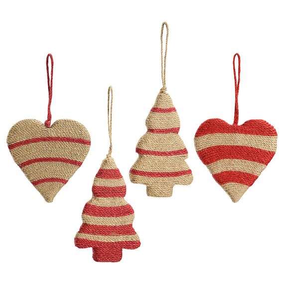 Набор елочных украшений Funky stripes из джута и гофрированного картона из коллекции New Year Essential, 4 шт., Tkano