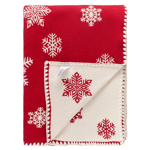 Плед из хлопка с новогодним рисунком Fluffy snowflakes из коллекции New Year Essential, 130х180 см, Tkano, изображение 6