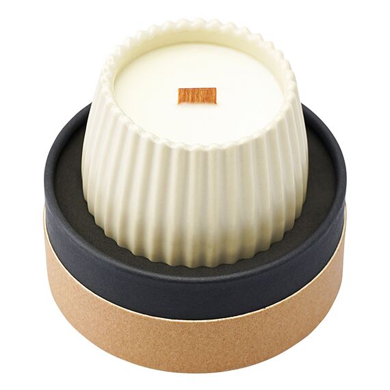 Свеча ароматическая с деревянным фитилём Lemon, Mandarin & Neroli из коллекции Edge, бежевый, 60 ч, Tkano, изображение 3