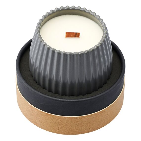 Свеча ароматическая с деревянным фитилём Lemon, Mandarin & Neroli из коллекции Edge, серый, 60 ч, Tkano, изображение 5
