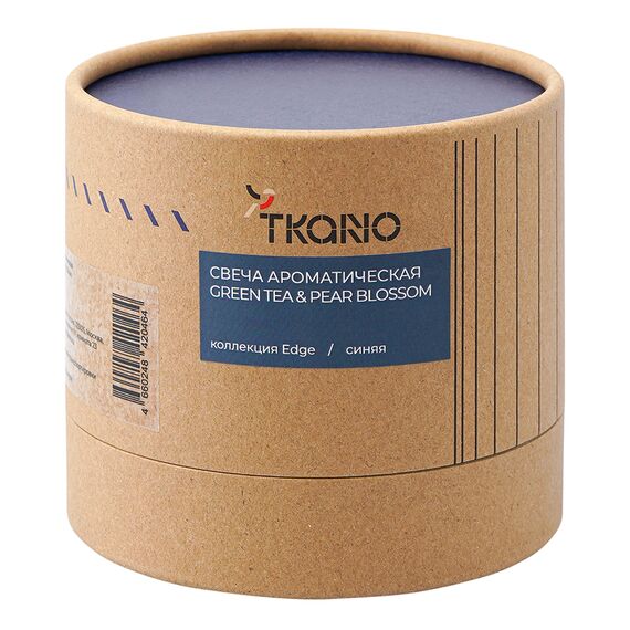 Свеча ароматическая с деревянным фитилём Green tea & Pear blossom из коллекции Edge, синий, 60 ч, Tkano, изображение 4