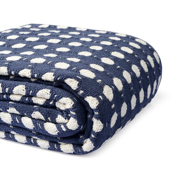 Покрывало из хлопка Polka dots темно-синего цвета из коллекции Essential, 230х250 см, Tkano, изображение 8
