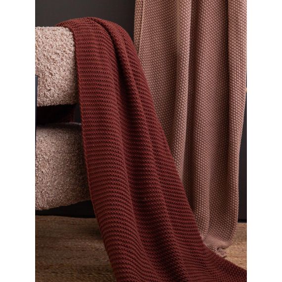 Плед из хлопка жемчужной вязки коричневого цвета из коллекции Essential, 130x180 см, Tkano, изображение 3