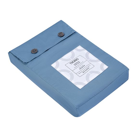 Простыня на резинке из премиального сатина джинсово-синего цвета из коллекции Essential, 200х200х30, Tkano, изображение 5