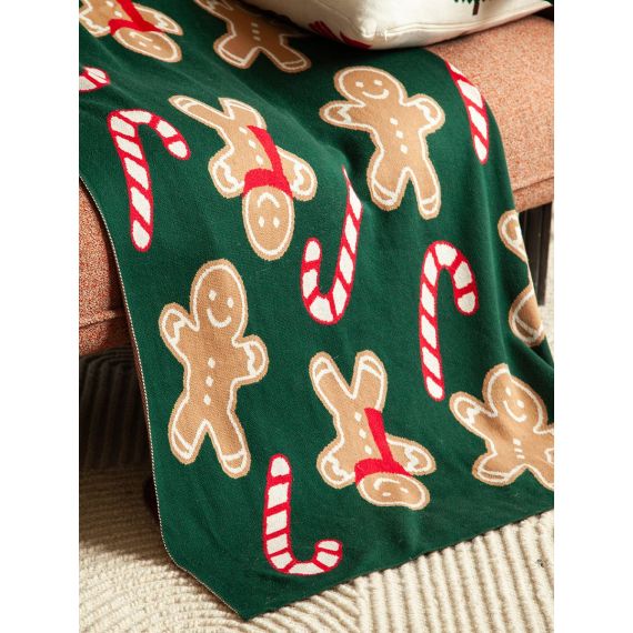 Плед из хлопка с новогодним рисунком Gingerman из коллекции New Year Essential, 130x180 см, Tkano, изображение 3
