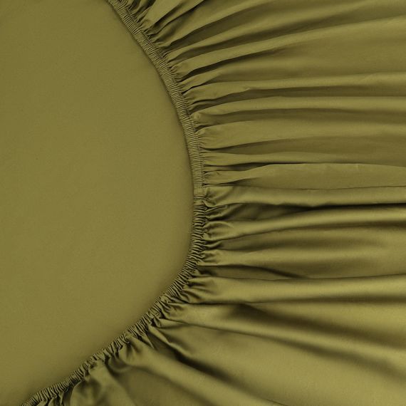 Простыня на резинке из премиального сатина оливкового цвета из коллекции Essential,  180х200х30 см, Tkano, изображение 4
