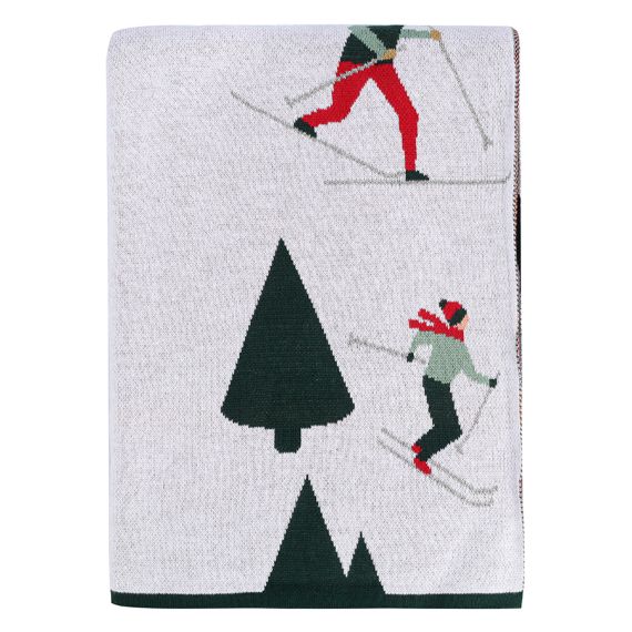 Плед из хлопка с новогодним рисунком Let's Ski из коллекции New Year Essential, 130x180 см, Tkano