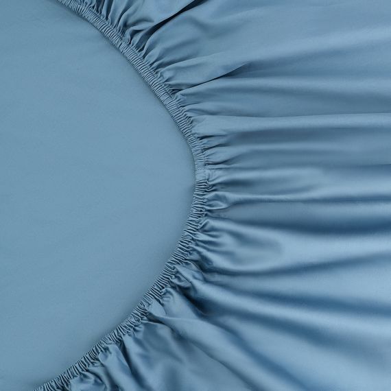 Простыня на резинке из премиального сатина джинсово-синего цвета из коллекции Essential,  160х200х30, Tkano, изображение 4