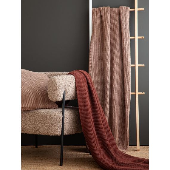 Плед из хлопка жемчужной вязки коричневого цвета из коллекции Essential, 130x180 см, Tkano, изображение 2