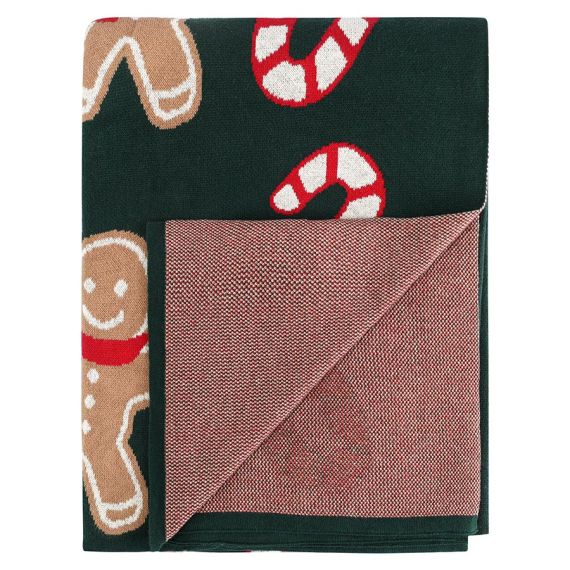 Плед из хлопка с новогодним рисунком Gingerman из коллекции New Year Essential, 130x180 см, Tkano, изображение 4