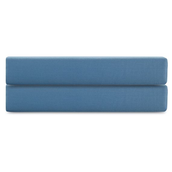 Простыня на резинке из премиального сатина джинсово-синего цвета из коллекции Essential, 200х200х30, Tkano