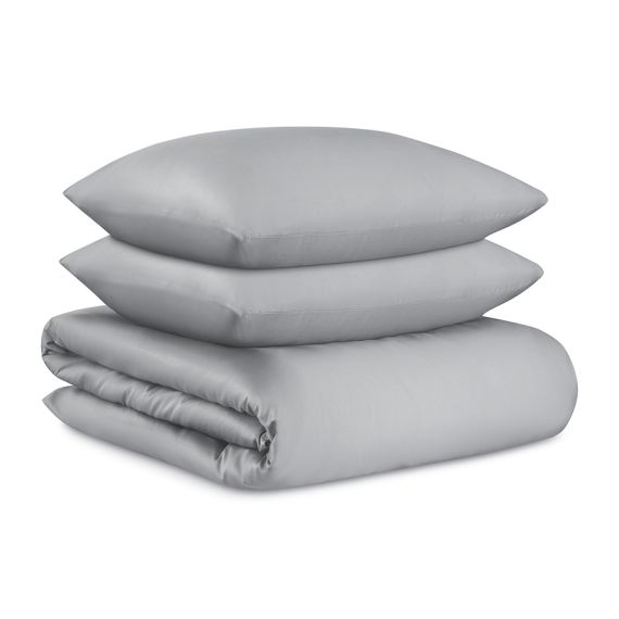 Комплект постельного белья из премиального сатина светло-серого цвета из коллекции Essential, 150х20, Tkano