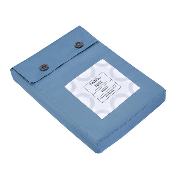 Простыня на резинке из премиального сатина джинсово-синего цвета из коллекции Essential,  160х200х30, Tkano, изображение 5