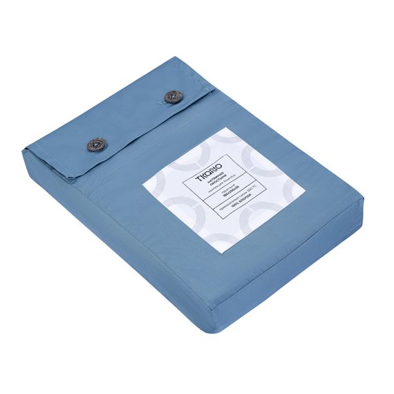 Простыня на резинке из премиального сатина джинсово-синего цвета из коллекции Essential,  180х200х30, Tkano, изображение 5