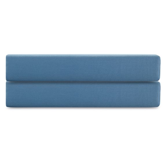 Простыня на резинке из премиального сатина джинсово-синего цвета из коллекции Essential,  160х200х30, Tkano