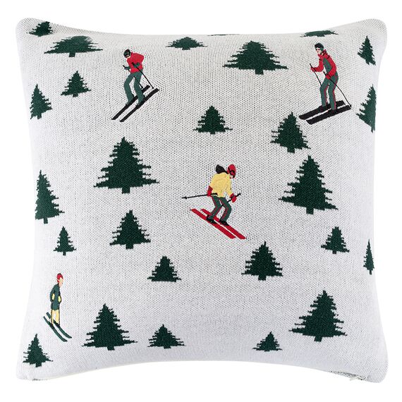 Подушка вязаная с новогодним рисунком Лыжники из коллекции New Year Essential, 45x45 см, Tkano