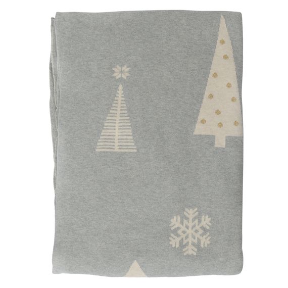Плед из хлопка с новогодним рисунком Christmas tree из коллекции New Year Essential, 130х180 см, Tkano